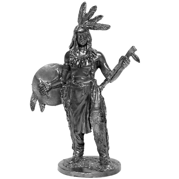 Native American Indian Warrior Polished Metal Sculpture Collectable Miniature Figurine Soldier Wild West Indian Decoration Statue NOT A TOY!