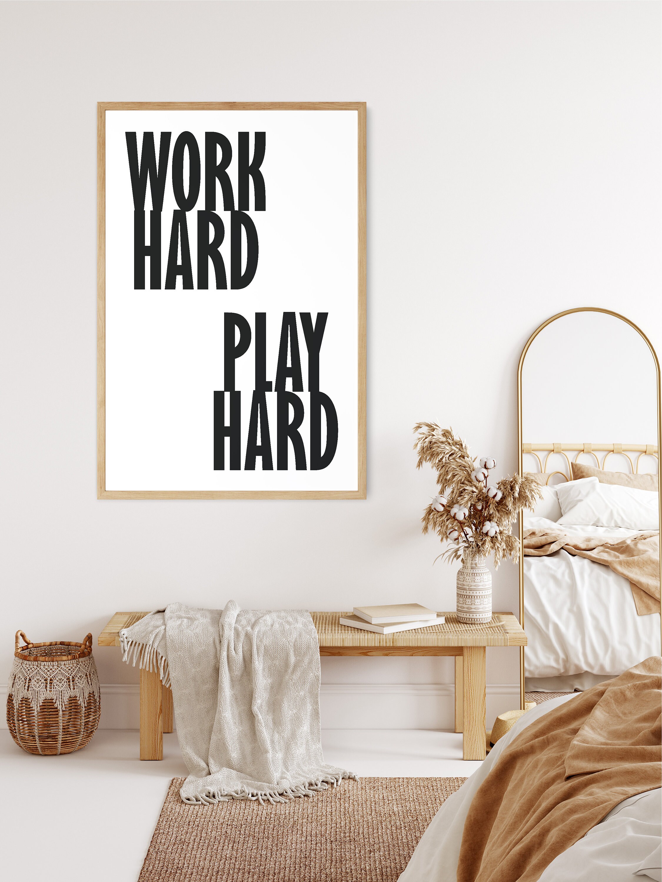Work Hard Play Hard Wall Art Typography Art Retro Print Etsy