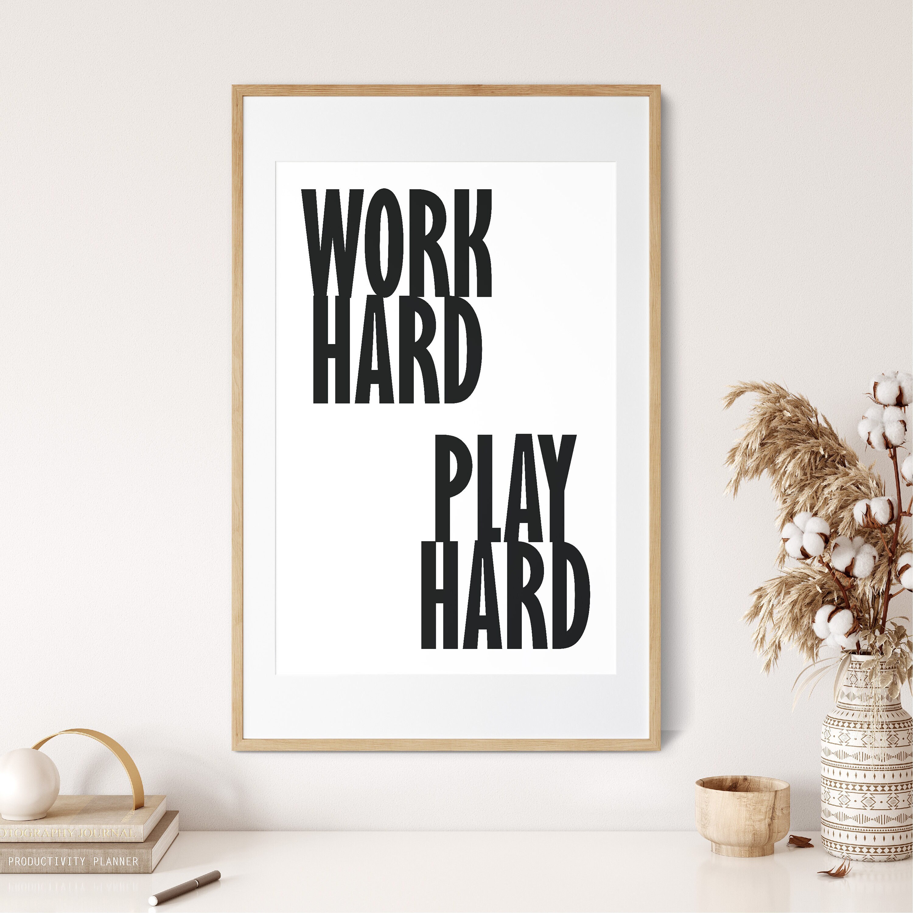 Work Hard Play Hard Wall Art Typography Art Retro Print Etsy