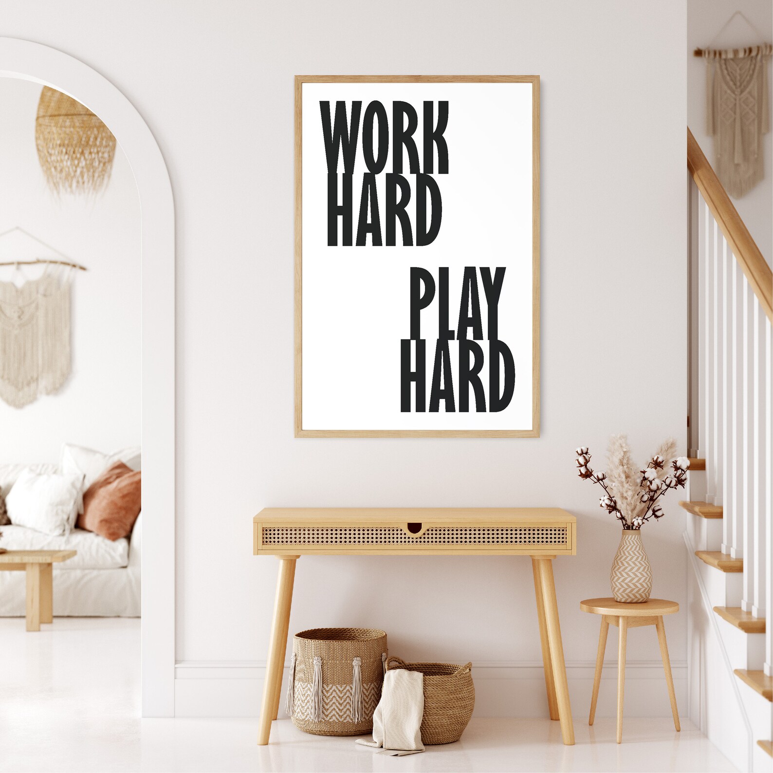 Work Hard Play Hard Wall Art Typography Art Retro Print Etsy