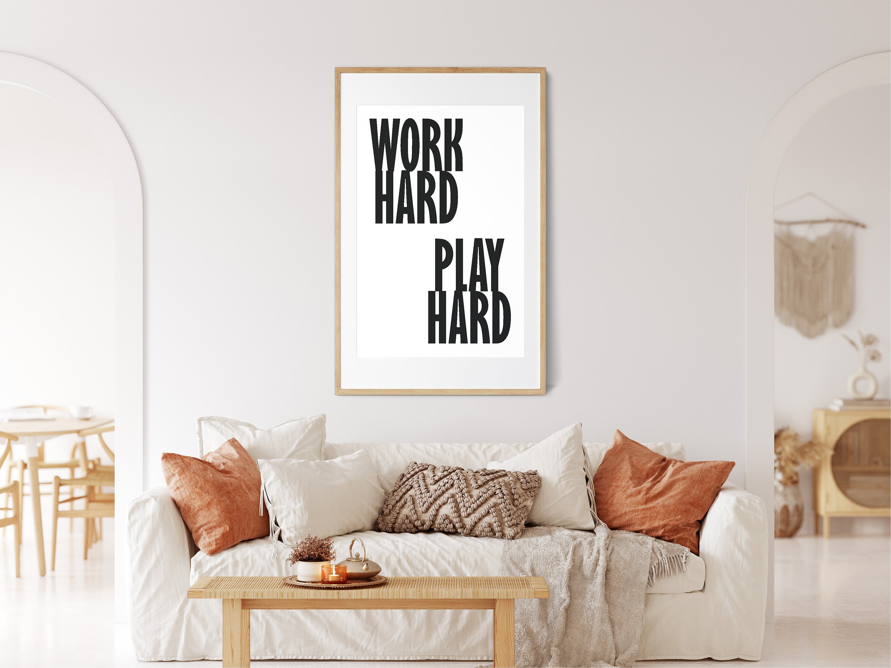 Work Hard Play Hard Wall Art Typography Art Retro Print Etsy