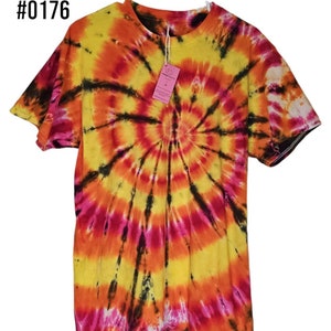 Adult Unisex XL Red, Orange, Yellow and Black Spiral Tie Dye Shirt