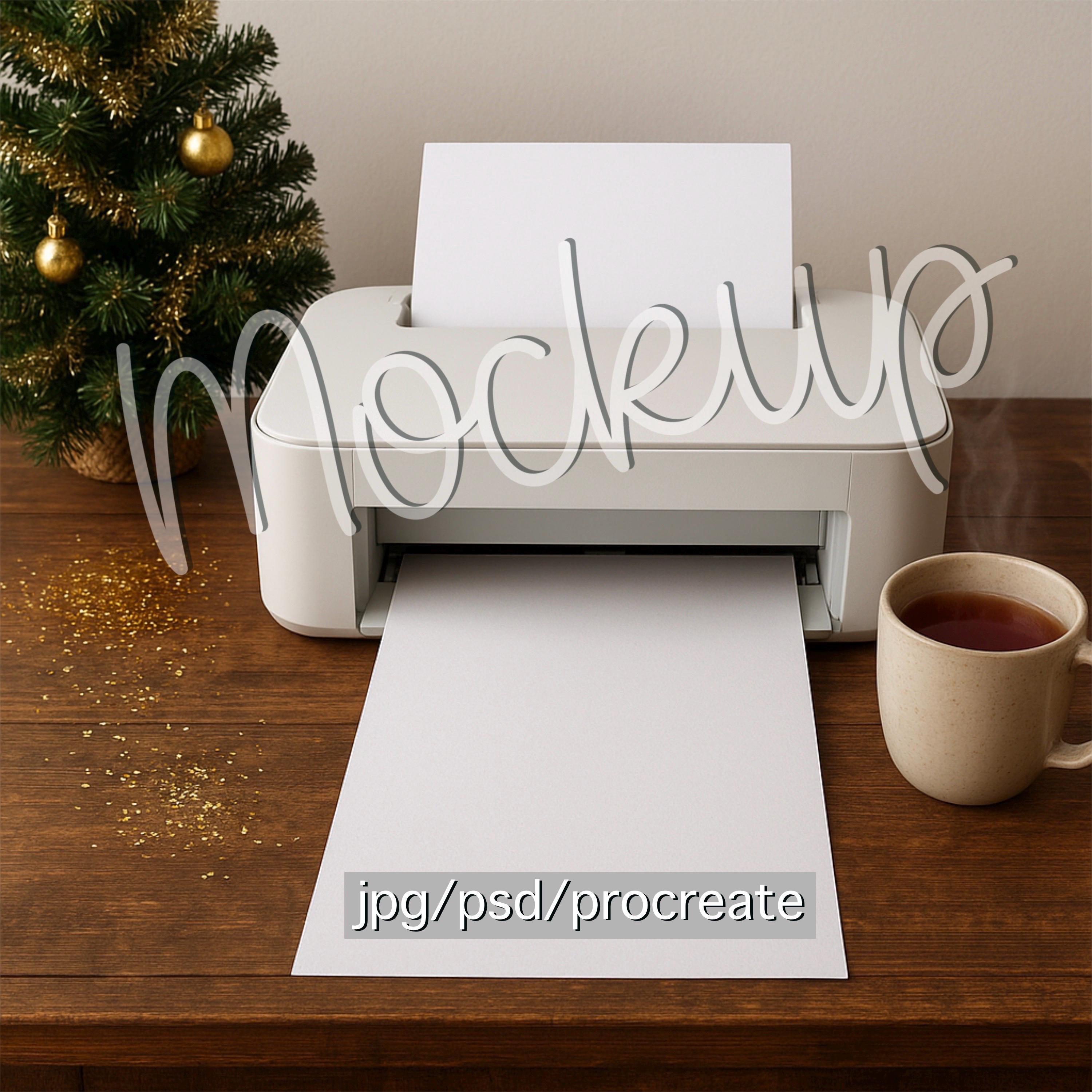 Mockup of 5 Printers on A4 Paper, Christmas-themed, Realistic Template ...