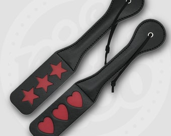 Split Paddle Faux Leather Spanker With Triple Heart Or Star Stamp Cut Out