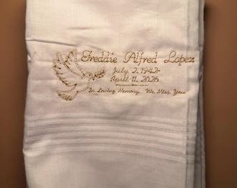Pañuelo conmemorativo personalizado – Nombre y fechas personalizadas – Recuerdo en memoria de un ser querido (40 x 40 cm)