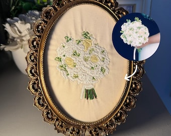 Framed Embroidered Bridal Bouqet, Wedding Keepsake, Custom Anniversary Gift, Personalized Wall Art