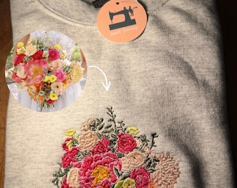 Custom Bridal Bouquet Embroidered Sweatshirt, Anniversary Gift