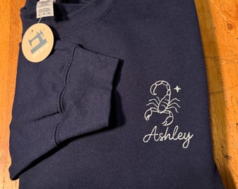 Custom Zodiac Embroidered Sweatshirt, Personalized Name and Horoscope Sign