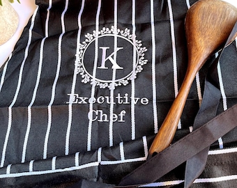 Custom Embroidered Striped Apron, Personalized Gift