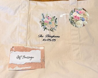 Custom Embroidered Bridal Bouquet Tote Bag