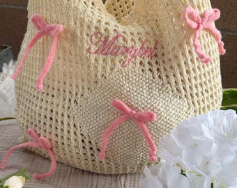 Custom Embroidered Crochet Shoulder Bag with Bows