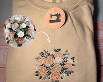 Custom Bridal Bouquet Embroidered Sweatshirt, Anniversary Gift