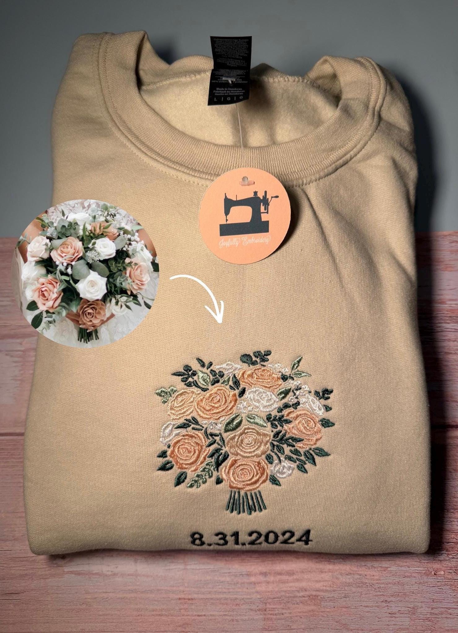 Custom Bridal Bouquet Embroidered Sweatshirt, Anniversary Gift