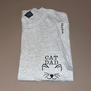 Embroidered Cat Dad Shirt, Custom Sleeve, 100% Cotton image 4