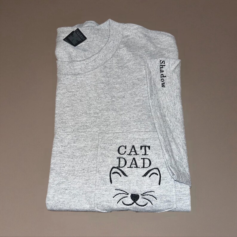 Embroidered Cat Dad Shirt, Custom Sleeve, 100% Cotton image 4