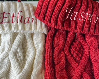 Personalized Embroidered Cable Knit Christmas Stocking
