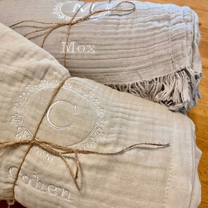 Custom throw blanket, organic muslin blanket, blanket with message, personalized blanket, monogrammed throw, embroidered blanket, custom