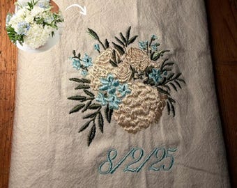 Custom Embroidered Tea Towel, 2nd Anniversary Cotton Gift