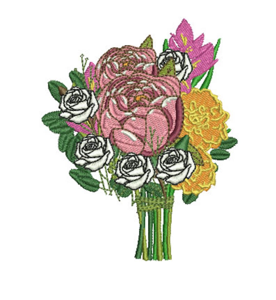 Flower Bouquet Embroidery Design, Flowers Embroidery Download, Floral