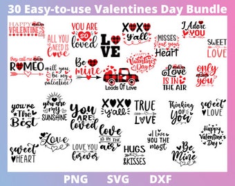 30 Paquete SVG/Png/DXF del Día de San Valentín, Love SVG, Hugs Kisses Svg, Xoxo Svg, Files for Cricut, Silhouette Studio, Glowforge