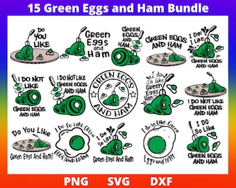 15 huevos verdes y jamón SVG / Png / DXF Bundle, camisa para niños Svg, lo hago como Green Eggs & Ham Svg para Cricut, Silhouette, Glowforge