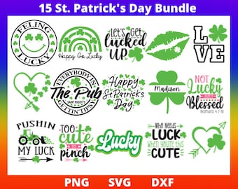 15 St Patrick's Day SVG/Png/DXF Bundle, St Patty's Day Shirt for Women Svg, Lucky Svg, Clover Monogram Svg for Cricut, Silhouette, Glowforge