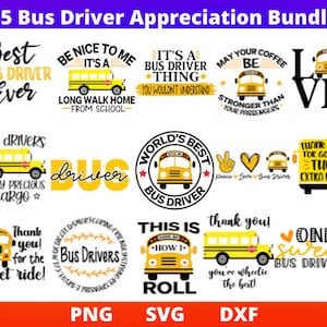 15 skolbusschaufförsuppskattningsgåva SVG/PNG/DXF-paket, busschaufförsmugg/mugg Svg, present till busschaufför Svg för Cricut, Silhouette, Glowforge