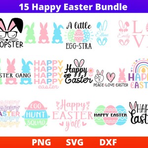15 Easter Eggs SVG/Png/DXF Bundle, Easter Gifts Shirt Svg, Easter Basket Tags SVG, Easter Bunny Svg for Cricut, Silhouette, Glowforge
