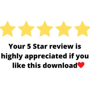 Puede incluir: Cinco estrellas amarillas con un coraz&oacute;n rojo y el texto "Su rese&ntilde;a de 5 estrellas es muy apreciada si le gusta esta descarga"