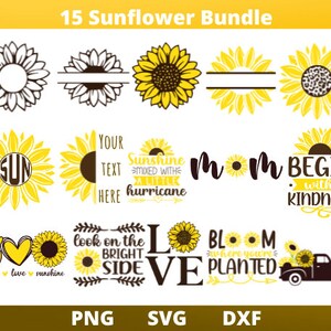 15 Colored Sunflower Shirt SVG/Png/DXF Bundle, Sunflower Monogram Svg For Cups/Mugs, Flower Svg for Cricut, Silhouette, Glowforge