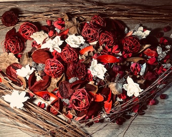 Red and White Unscented Potpourri, Botanical Home Decor, Bowl Filler