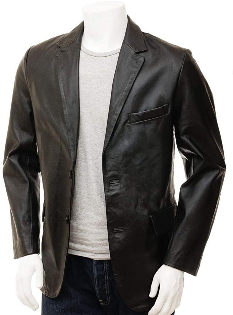 Pitch Black Leather Sports Coat for Men Lightweight Leather Etsy
