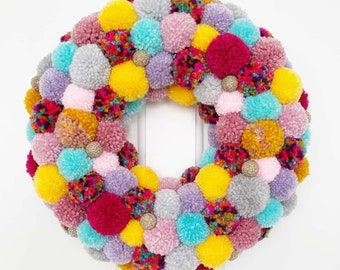 Pom Pom Wreath 'Sprinkles Mix' With Gold Glitter Berries