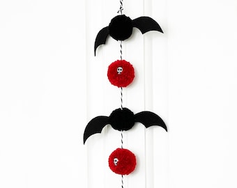 Halloween Bats and Skulls Pom Pom Hanging