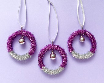 Purple Tinsel Christmas Hoops (Set of 3)