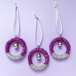 Purple Tinsel Christmas Hoops Set of 3 image 1