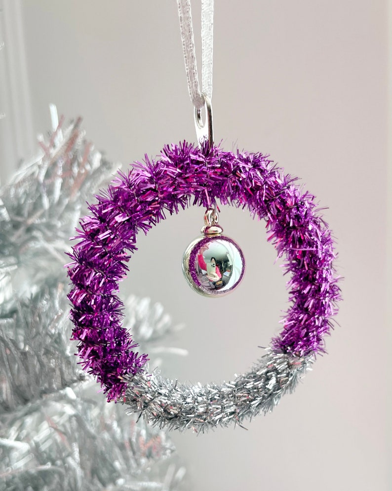 Purple Tinsel Christmas Hoops Set of 3 image 3