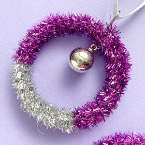 Purple Tinsel Christmas Hoops Set of 3 image 2