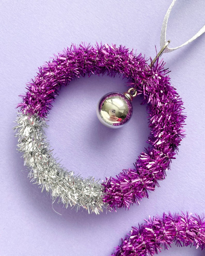 Purple Tinsel Christmas Hoops Set of 3 image 2