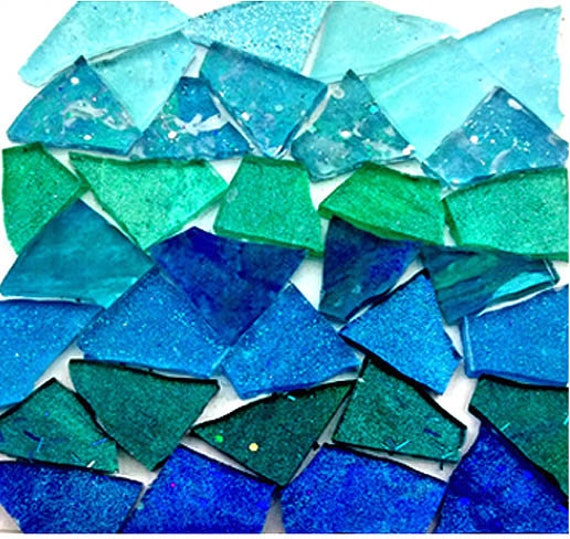 Mixed Metallic Blue Mosaic Glass Tiles by Makena Tile 