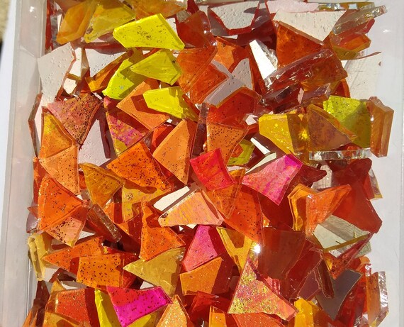 100 PINK and ORANGE and Glitter Mosaic Art Glass by Makena Tile 
