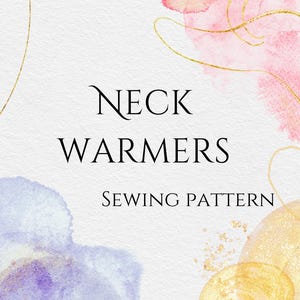 Può includere: Un cartamodello per scaldac collo, con uno sfondo ad acquerello rosa, viola e oro.