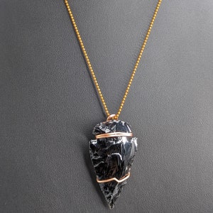 Copper Wire Wrapped Obsidian Carved Arrowhead