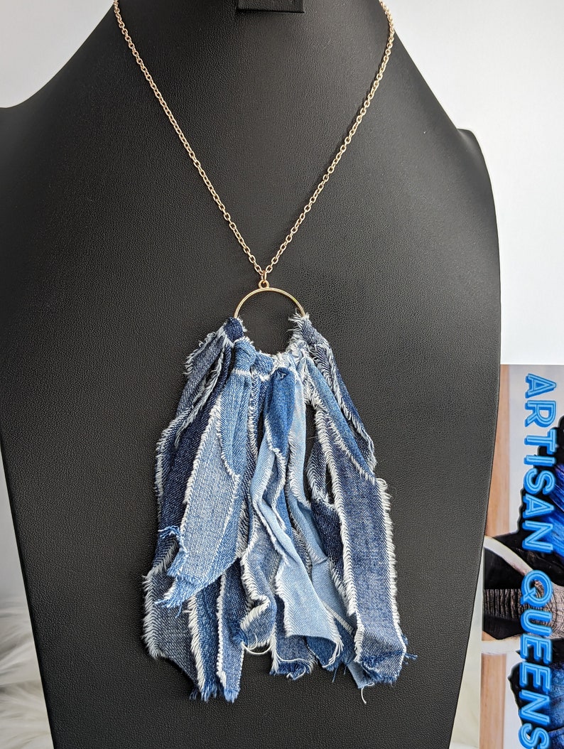 Upcycled Distressed Jean Pendant on Stainless Steel Chain - Etsy