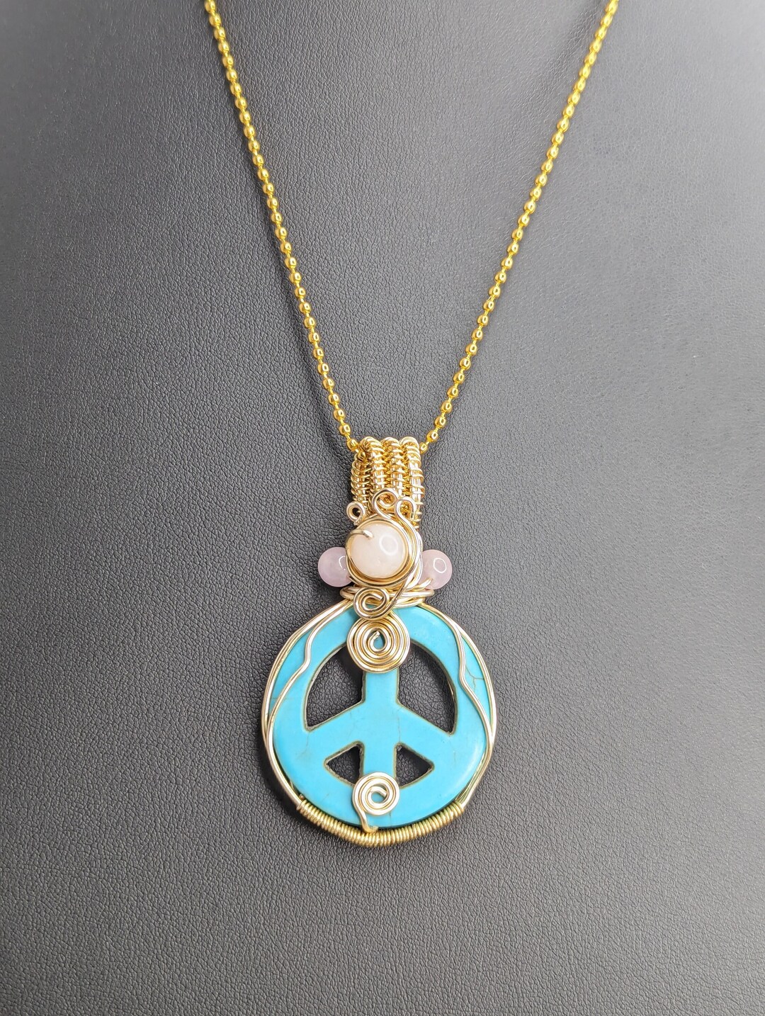 Wrapped Peace Sign Wire Wrapped Peace Sign and Rose Quartz Pendant - Etsy