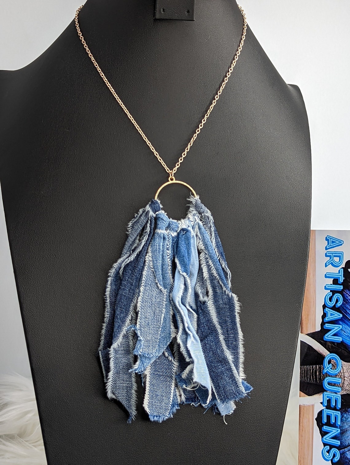 Upcycled Distressed Jean Pendant on Stainless Steel Chain - Etsy