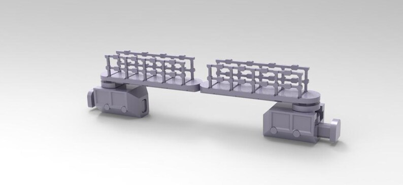 Peut inclure: Mod&egrave;le 3D gris clair d'une structure en forme de pont. La structure comporte deux bases rectangulaires reli&eacute;es par une plate-forme horizontale avec une balustrade. La conception est sym&eacute;trique.