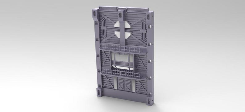 Peut inclure: Un panneau rectangulaire gris avec un design g&eacute;om&eacute;trique complexe. Le panneau pr&eacute;sente divers &eacute;l&eacute;ments structurels, dont une section centrale avec une ouverture en forme de fen&ecirc;tre et une s&eacute;rie de lignes et de formes interconnect&eacute;es. L'esth&eacute;tique g&eacute;n&eacute;rale sugg&egrave;re un th&egrave;me futuriste ou industriel.