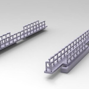 Peut inclure: Deux mod&egrave;les r&eacute;duits de ponts gris clair avec des garde-corps. L'un des ponts a un design droit, l'autre un design en escalier. Les deux mod&egrave;les sont pos&eacute;s sur un fond gris clair.