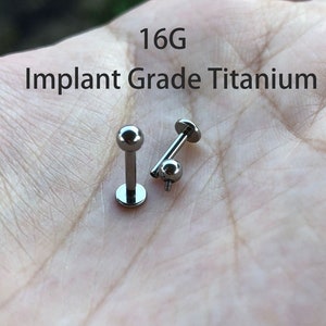 16g Grade 23 Implant Grade Solid Titanium 0.9mm Internally Threaded Monroe Labret 3mm 4mm Ball Titanium Tragus Cartilage